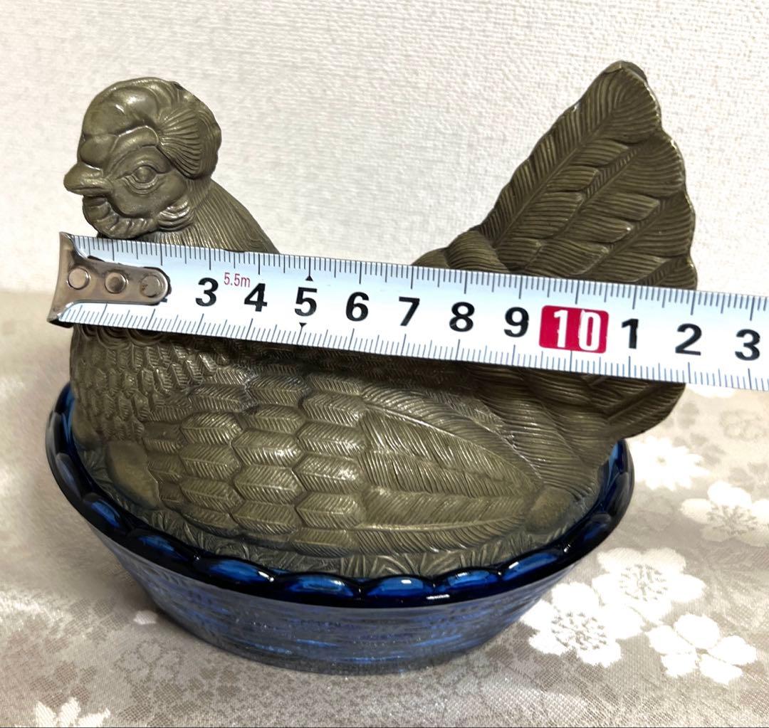 ヴィンテージ アンティーク ニワトリ 真鍮 ガラス 小物入れ