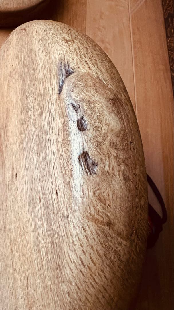 時代　白木　楠　杢目木地丸盆　（大正-戦前頃）二枚セット