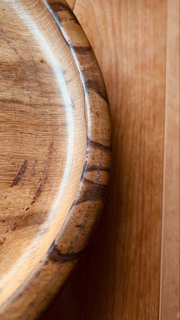 時代　白木　楠　杢目木地丸盆　（大正-戦前頃）二枚セット