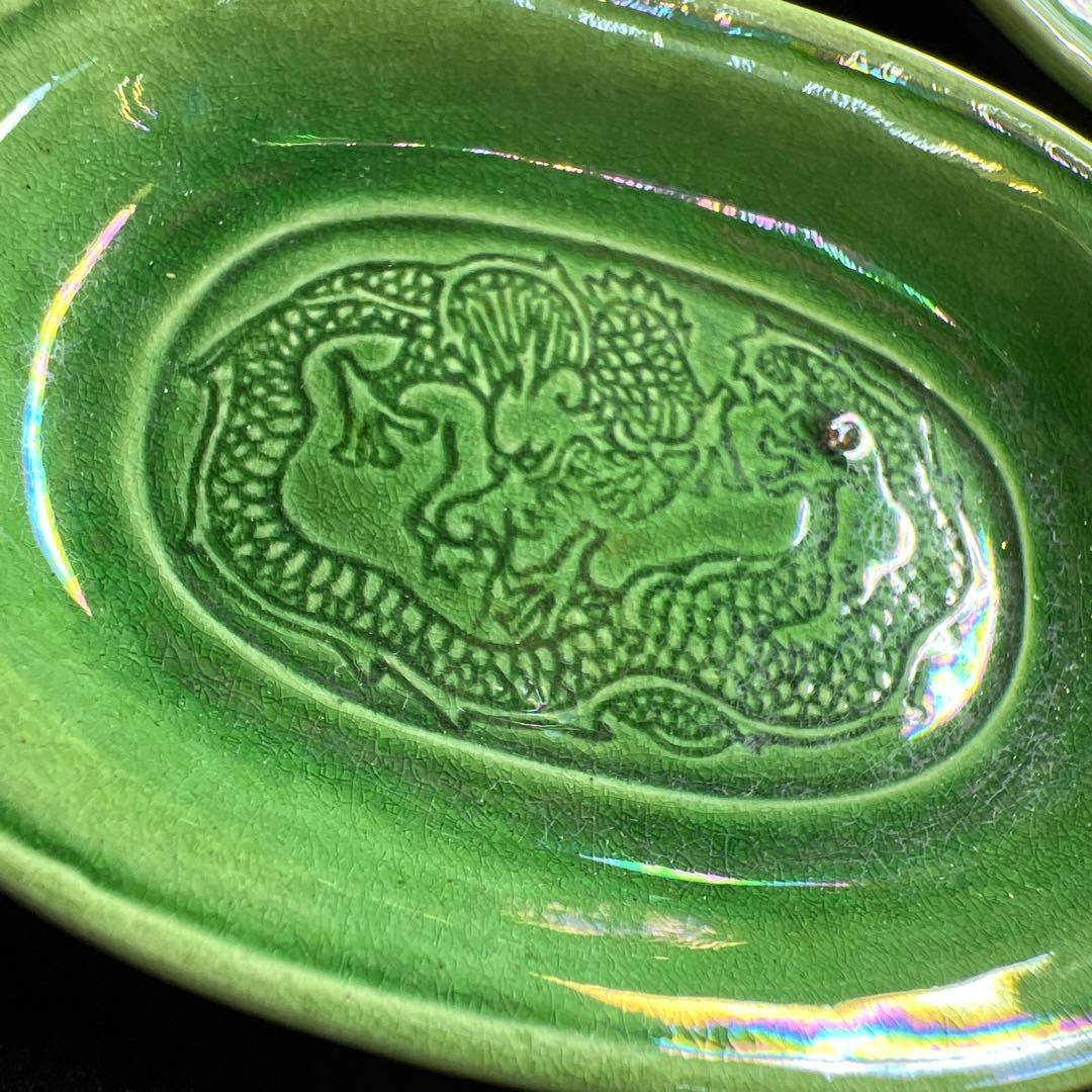 江戸後期　民平焼　小判型龍図小皿10枚　幅約7㎝　東Y8-0216☆2F