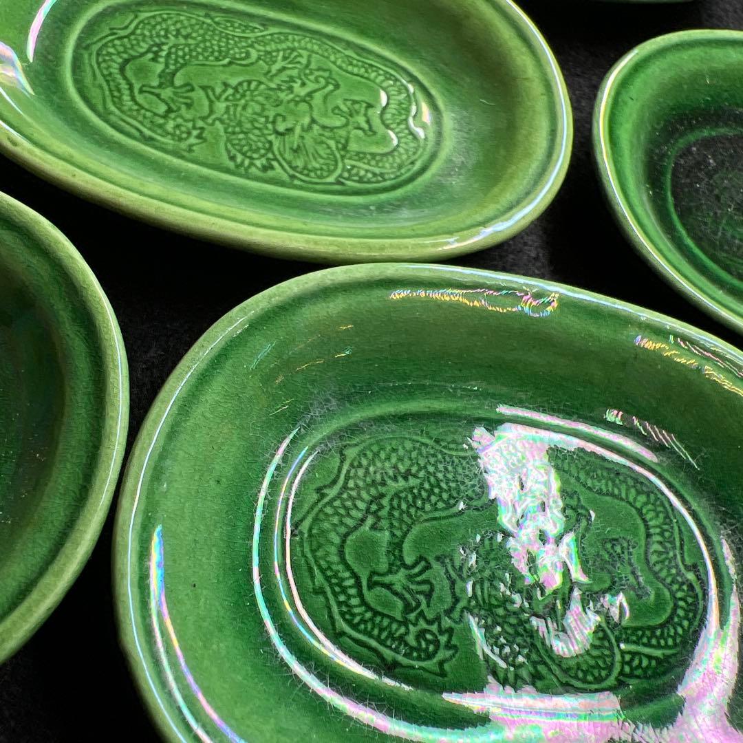 江戸後期　民平焼　小判型龍図小皿10枚　幅約7㎝　東Y8-0216☆2F