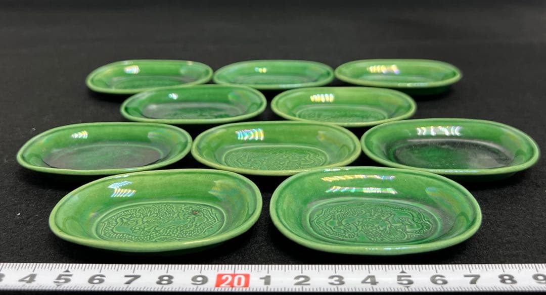 江戸後期　民平焼　小判型龍図小皿10枚　幅約7㎝　東Y8-0216☆2F