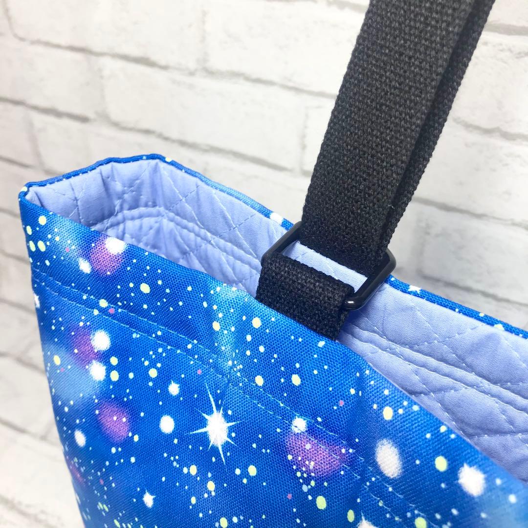 星空(ブルー)×黒　通園通学グッズ５点セット/裏地キルティング　ハンドメイド