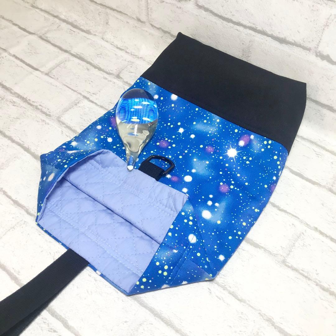 星空(ブルー)×黒　通園通学グッズ５点セット/裏地キルティング　ハンドメイド