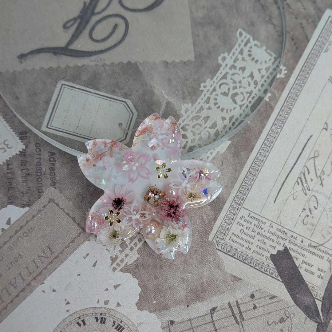 ＃471 手描き✴桜❀シェル✴レジンヘアゴムキーホルダーブローチ