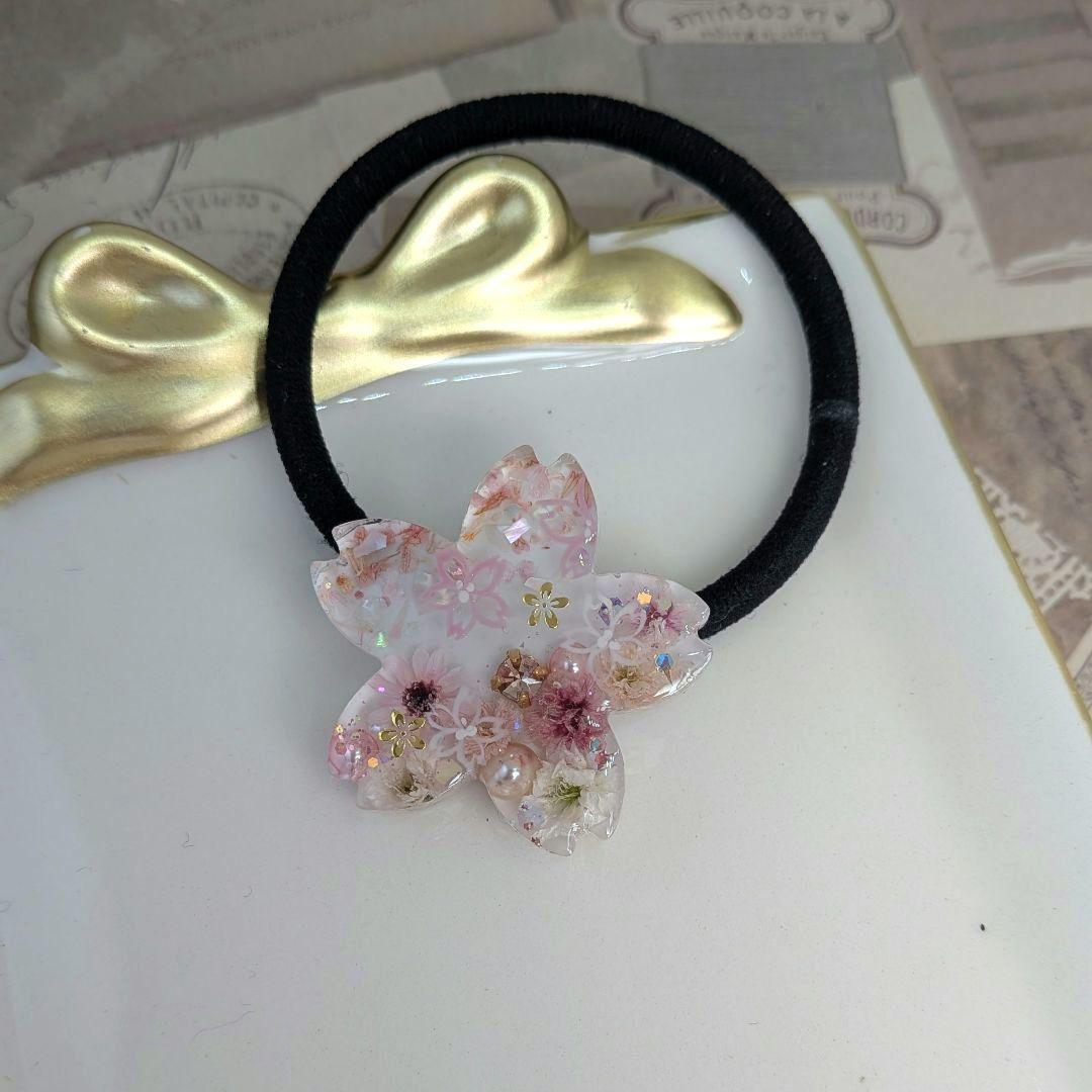 ＃471 手描き✴桜❀シェル✴レジンヘアゴムキーホルダーブローチ