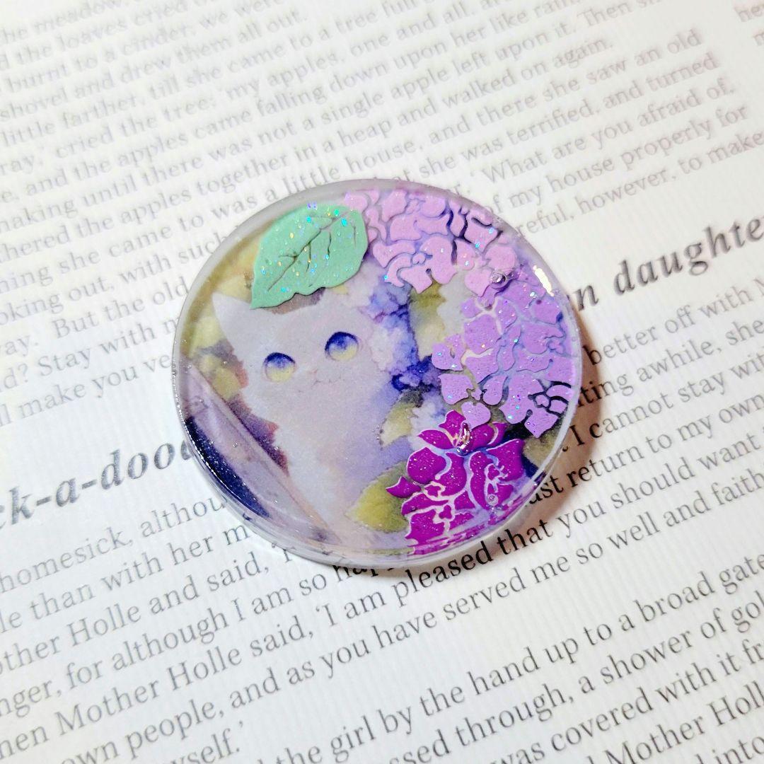 No.272❤猫 紫陽花❤レジンヘアゴム  ブローチ