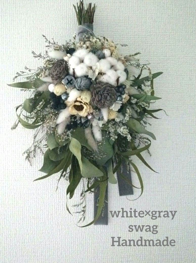 ♡Rusty♡ドライフラワースワッグwhite×gray•*¨*•.¸♬♡