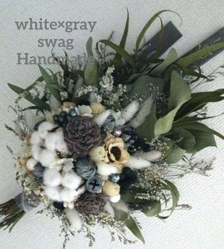 ♡Rusty♡ドライフラワースワッグwhite×gray•*¨*•.¸♬♡