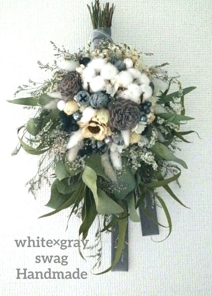 ♡Rusty♡ドライフラワースワッグwhite×gray•*¨*•.¸♬♡