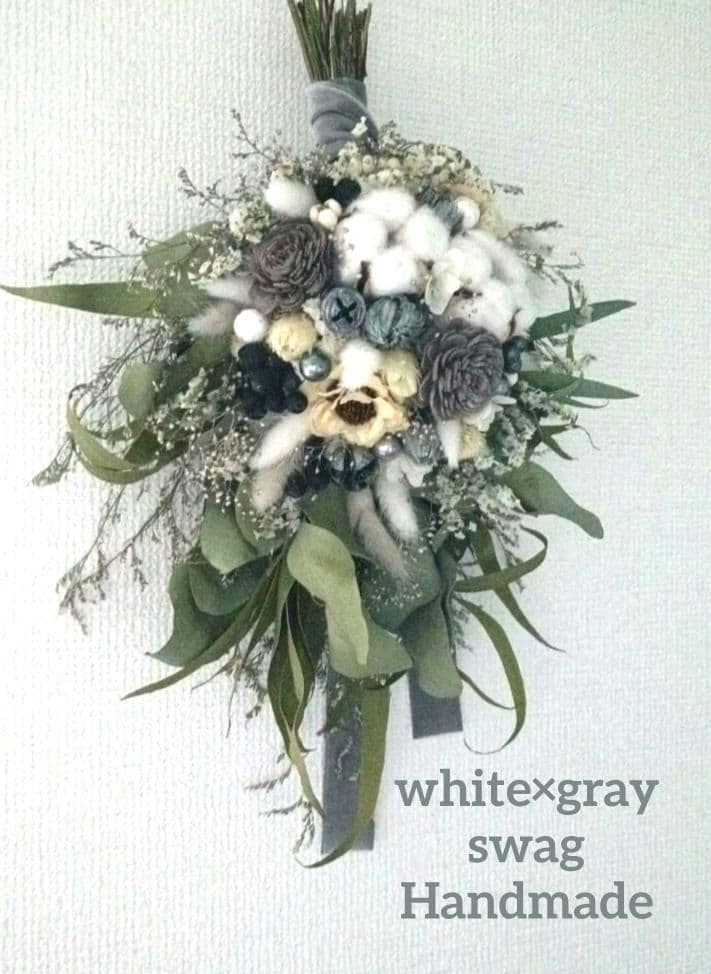 ♡Rusty♡ドライフラワースワッグwhite×gray•*¨*•.¸♬♡