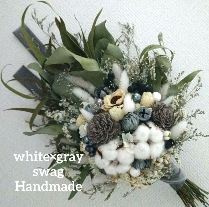 ♡Rusty♡ドライフラワースワッグwhite×gray•*¨*•.¸♬♡