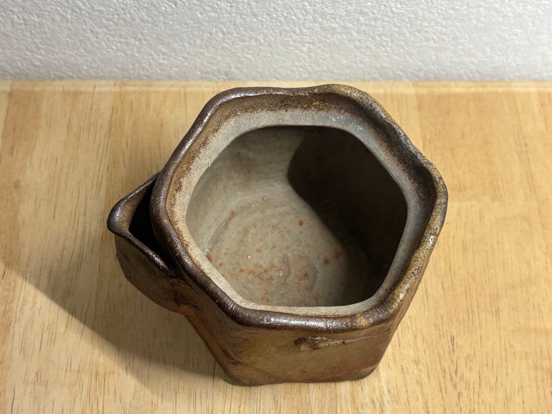 112. 備前焼 宝瓶 登り窯 白梅 6角 手びねり 急須