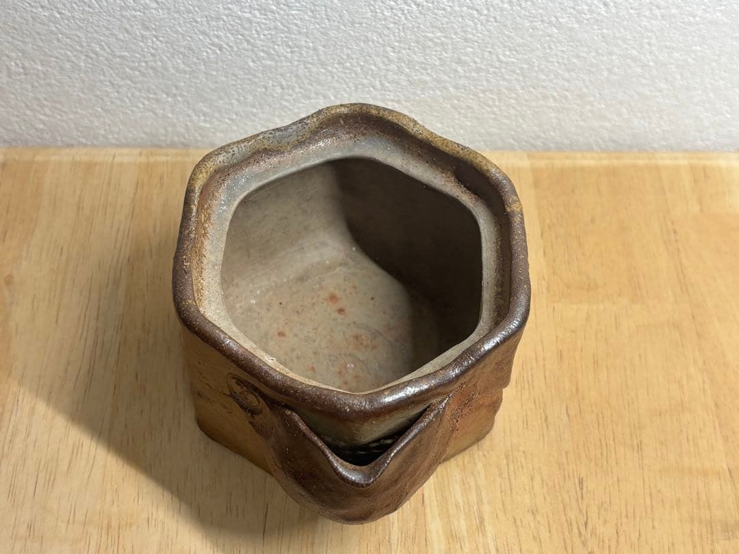 112. 備前焼 宝瓶 登り窯 白梅 6角 手びねり 急須