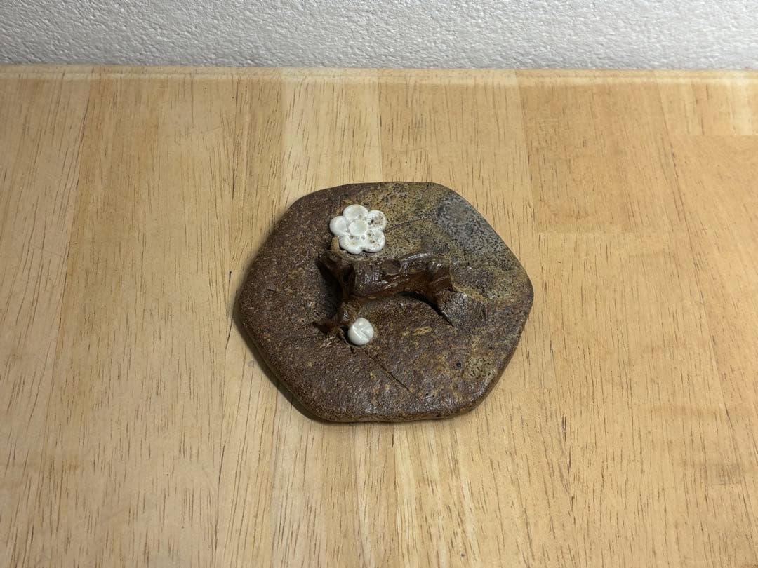 112. 備前焼 宝瓶 登り窯 白梅 6角 手びねり 急須