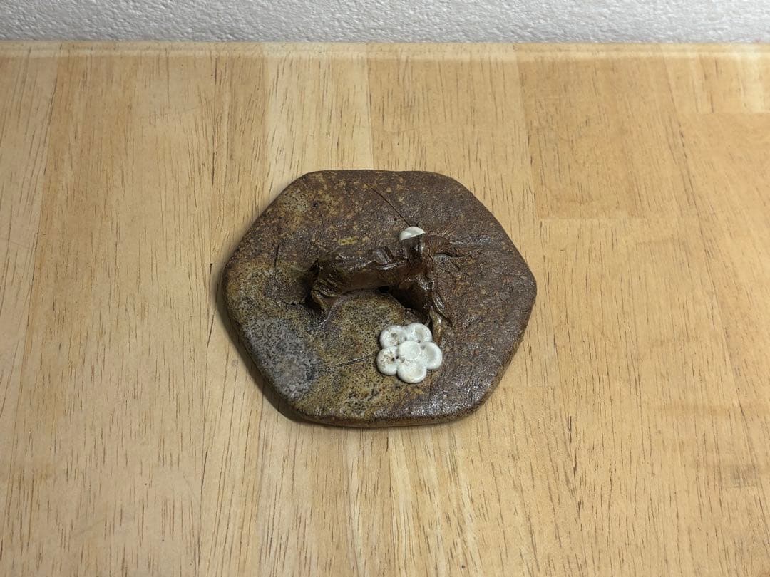 112. 備前焼 宝瓶 登り窯 白梅 6角 手びねり 急須