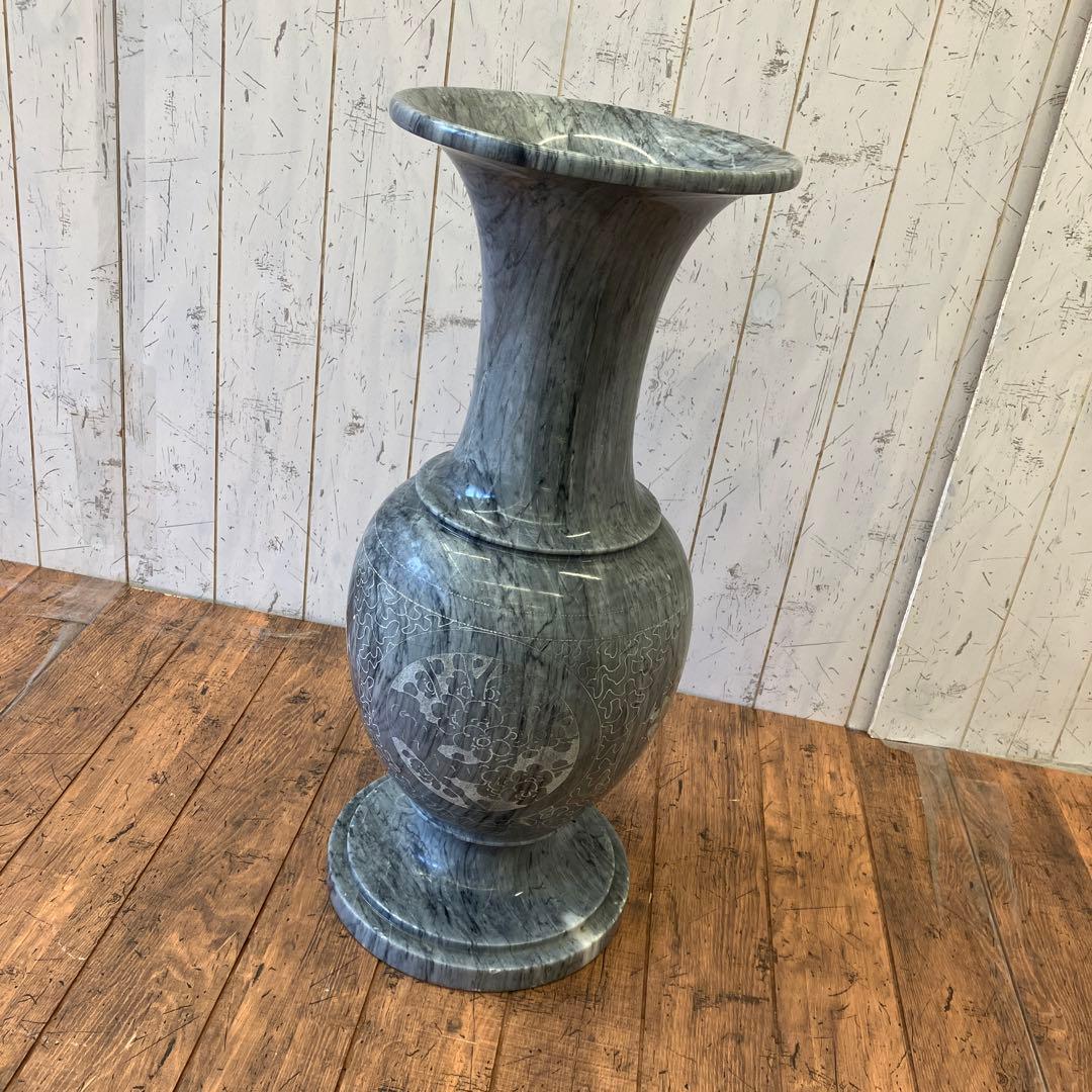 アンティーク 大理石 花模様 彫刻 大型 鶴首 花瓶 花器 フラワーベース 置物