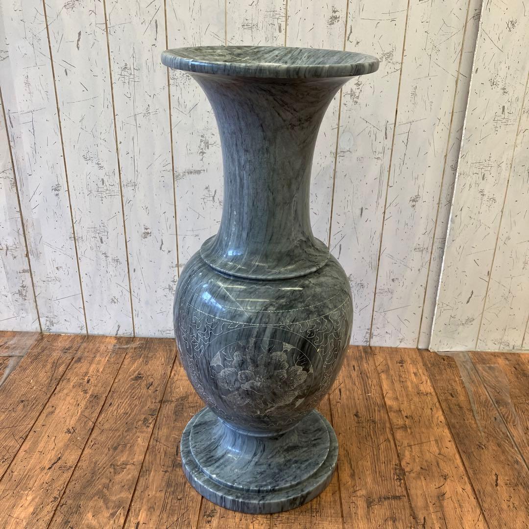 アンティーク 大理石 花模様 彫刻 大型 鶴首 花瓶 花器 フラワーベース 置物