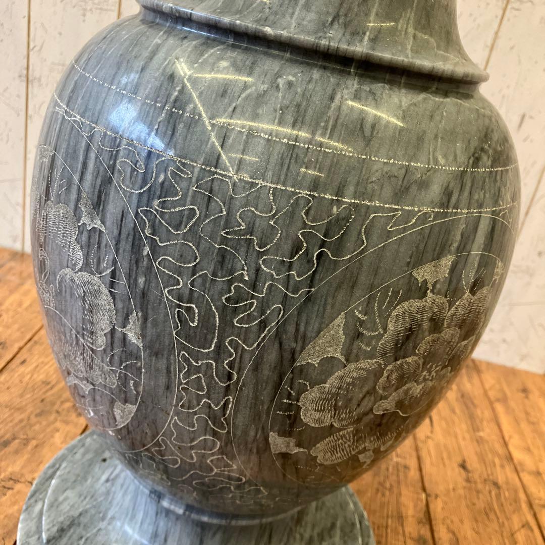 アンティーク 大理石 花模様 彫刻 大型 鶴首 花瓶 花器 フラワーベース 置物