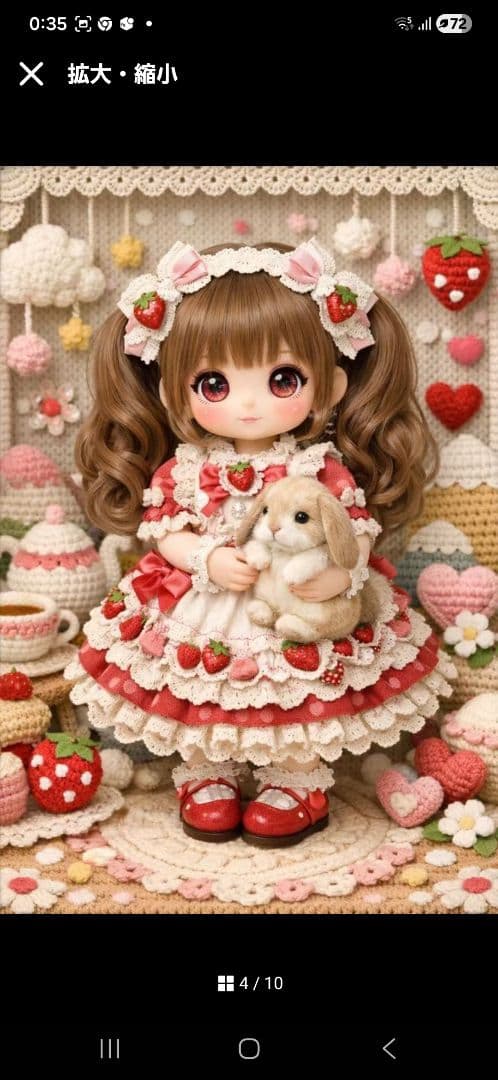 ロリータ風ドールと小動物パネル生地　ハンドメイド