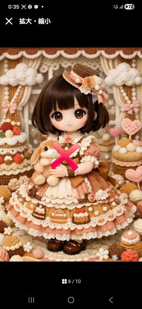 ロリータ風ドールと小動物パネル生地　ハンドメイド