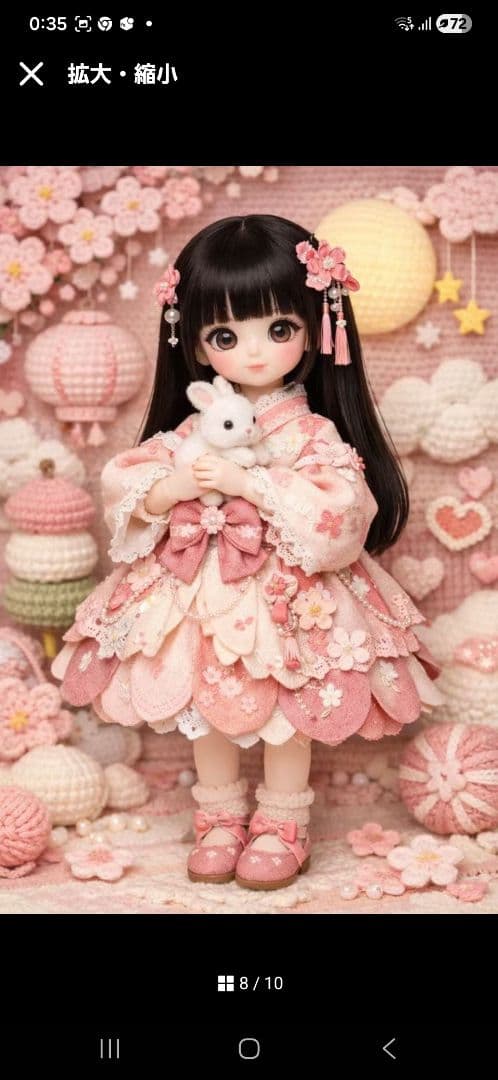 ロリータ風ドールと小動物パネル生地　ハンドメイド