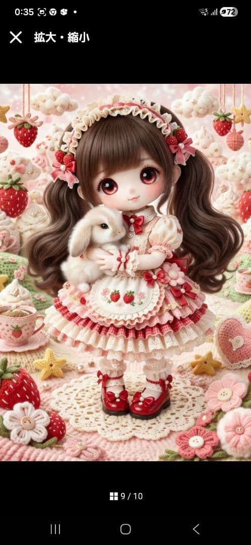 ロリータ風ドールと小動物パネル生地　ハンドメイド