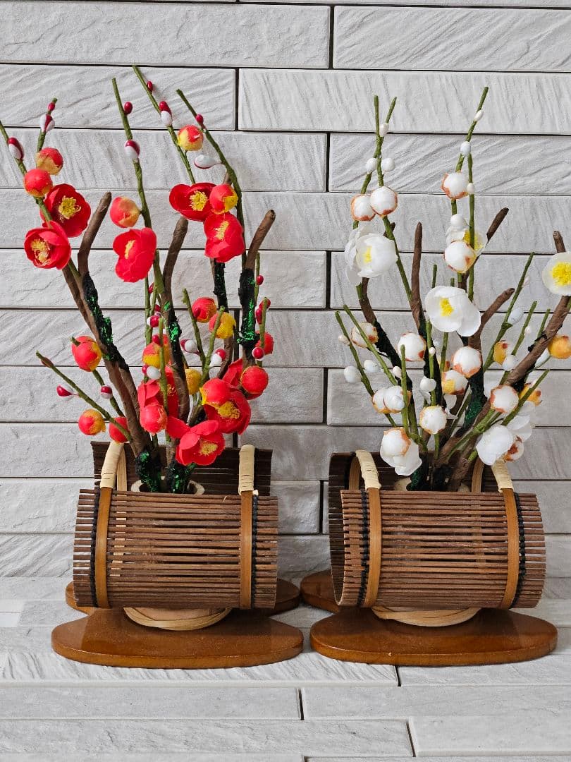 ◾紅白梅　飾り　サービス色紙付き