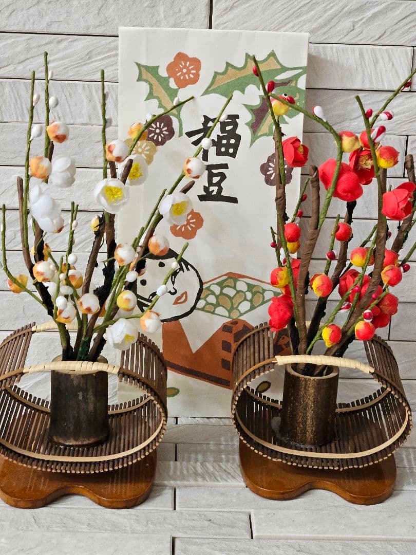 ◾紅白梅　飾り　サービス色紙付き