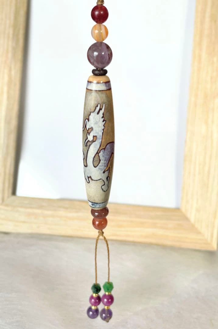 セール◆天珠 天然石 御守り ネックレス【 龍神天珠 】カコクセナイト 運気上昇