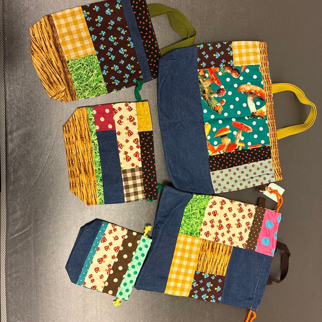 カラフルパッチワーク手提げバッグセット　レッスンバック