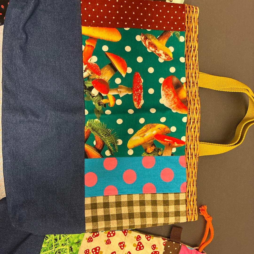 カラフルパッチワーク手提げバッグセット　レッスンバック