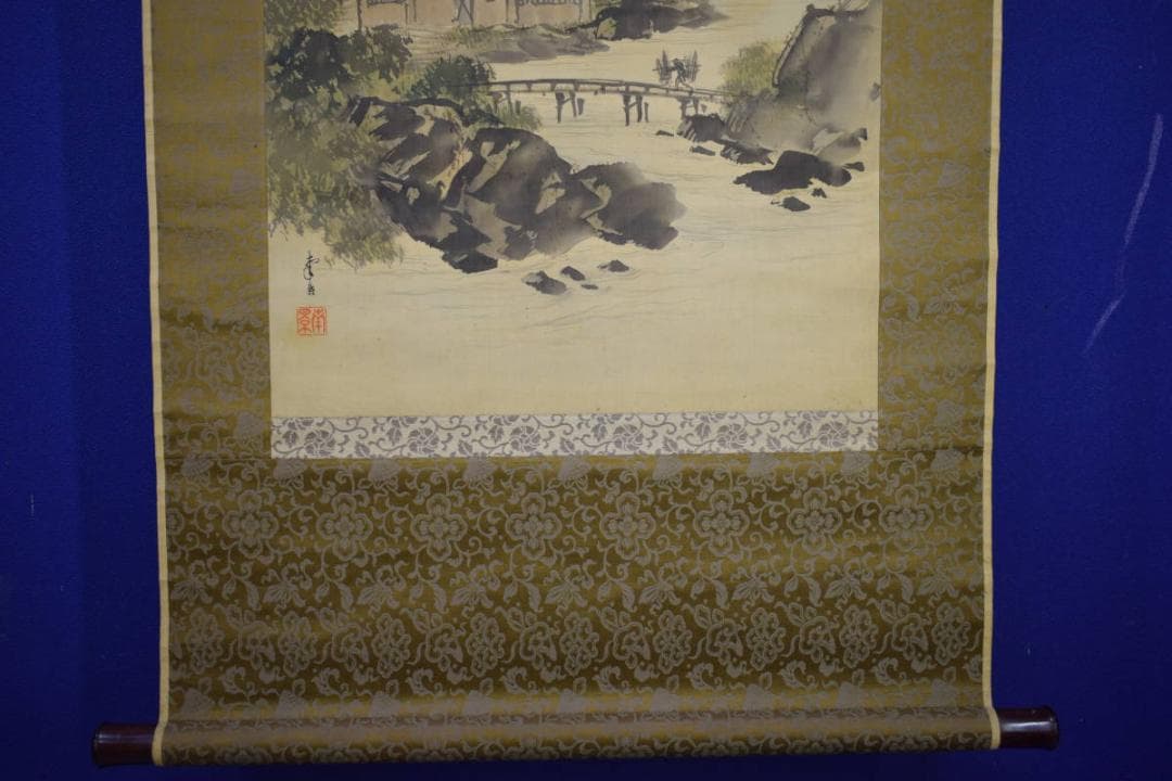 真作/南景/山水帰樵人物図/布袋屋掛軸HJ-390