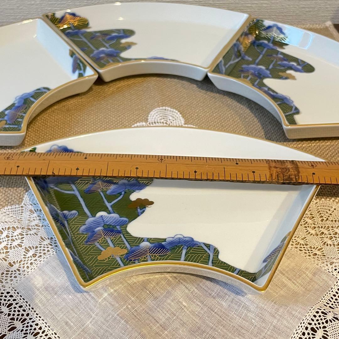 【皇室御用達】深川製磁 扇形皿 5客セット 松文様 金彩 有田焼 銘々皿 美品