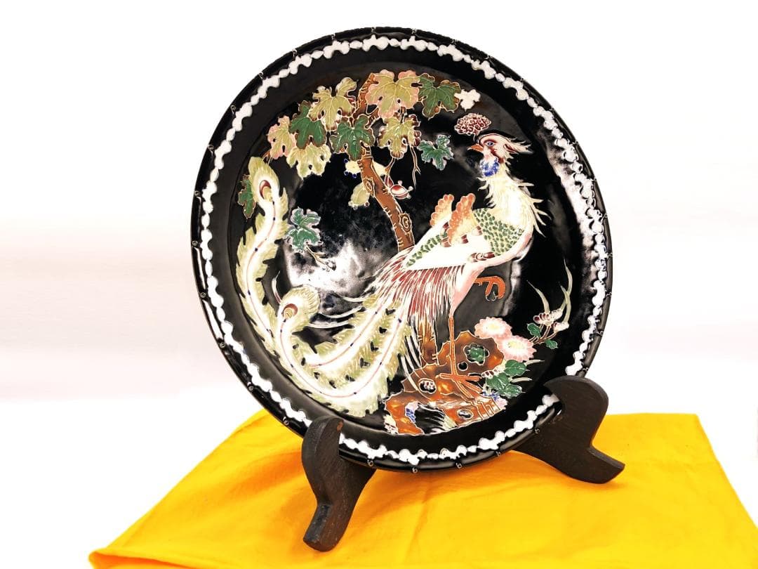 【 景徳鎮琺瑯彩鳳凰文大皿 】 40.8ｃｍ　大清雍正年製款　桐箱入り