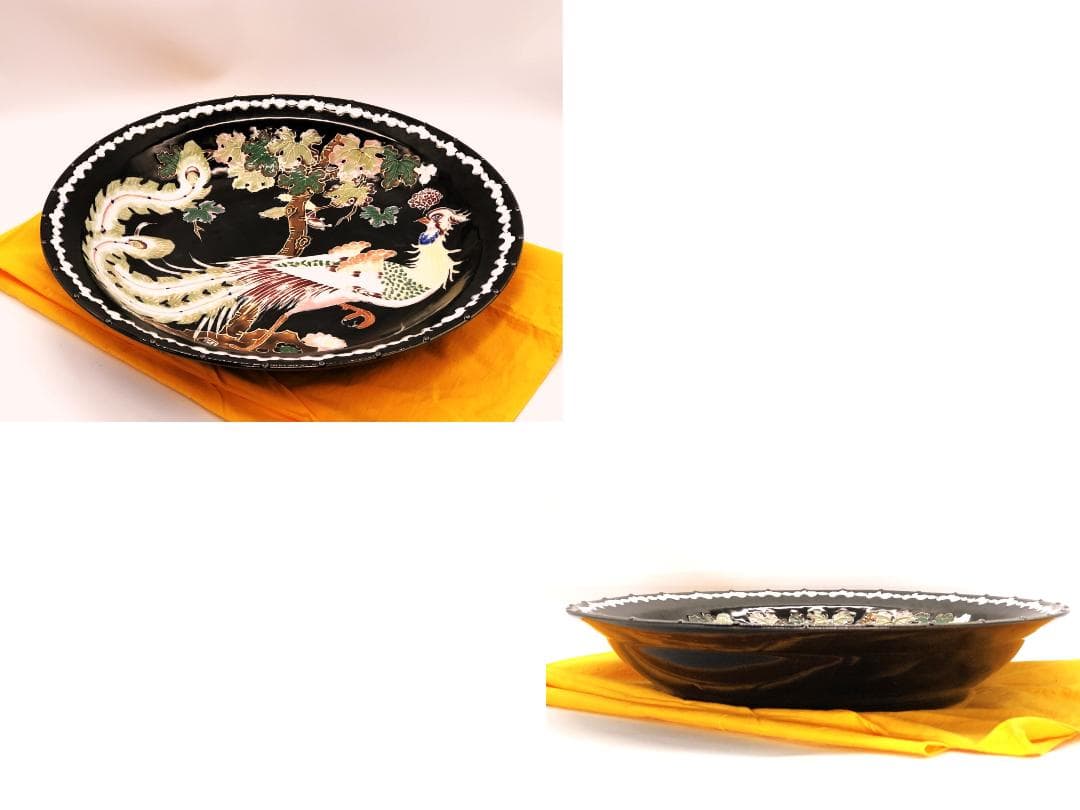 【 景徳鎮琺瑯彩鳳凰文大皿 】 40.8ｃｍ　大清雍正年製款　桐箱入り