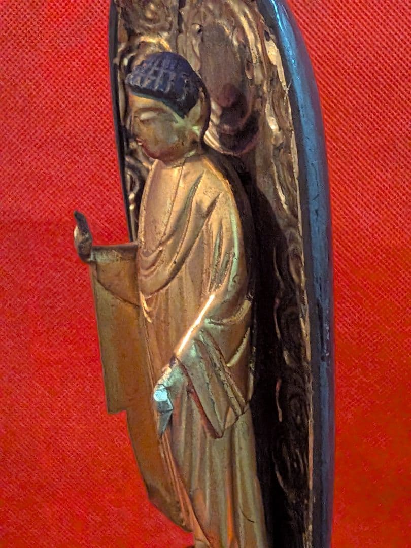 江戸時代後期頃木製仏教美術木彫阿弥陀如来高さ３４センチ立像リペア修正痕跡有当時物