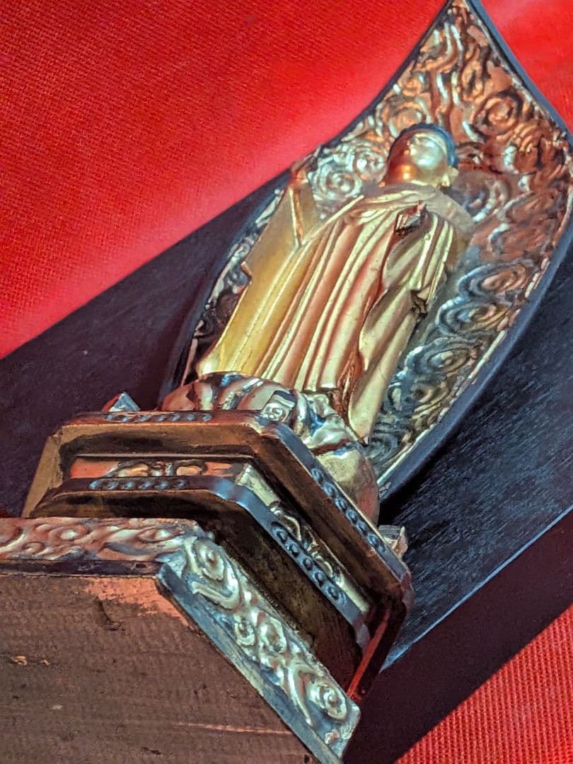 江戸時代後期頃木製仏教美術木彫阿弥陀如来高さ３４センチ立像リペア修正痕跡有当時物