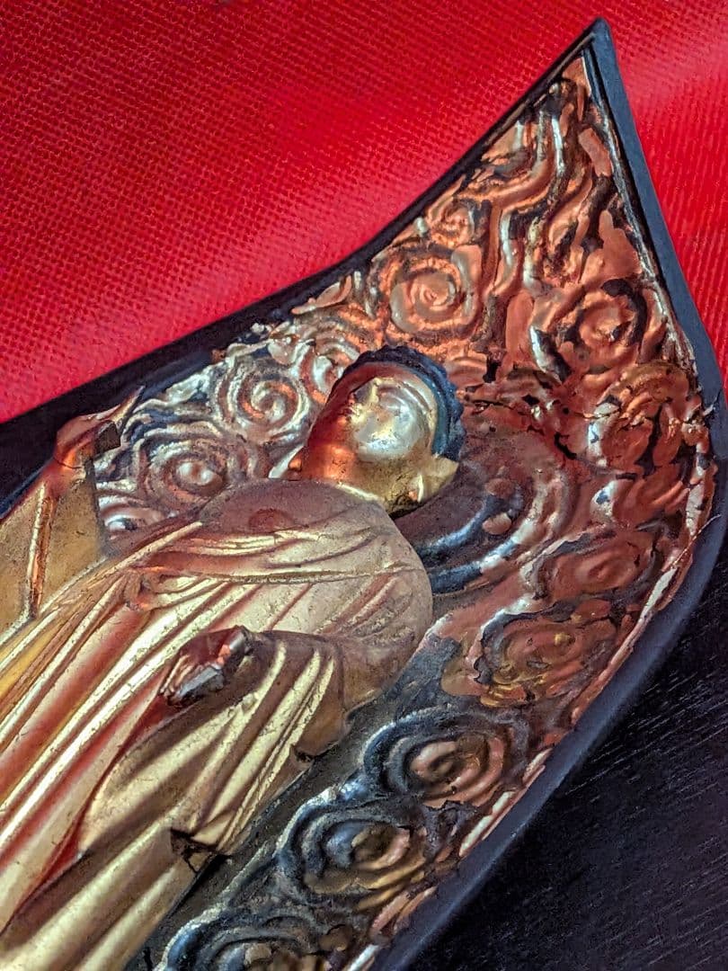 江戸時代後期頃木製仏教美術木彫阿弥陀如来高さ３４センチ立像リペア修正痕跡有当時物