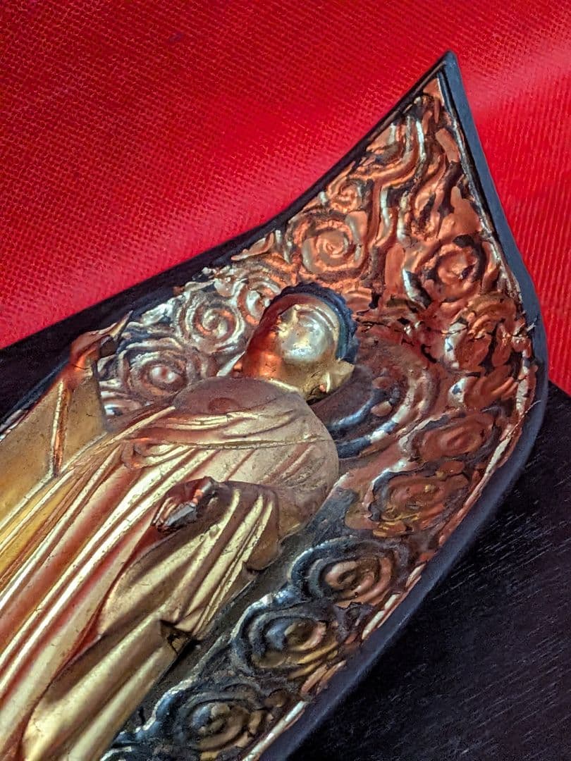 江戸時代後期頃木製仏教美術木彫阿弥陀如来高さ３４センチ立像リペア修正痕跡有当時物