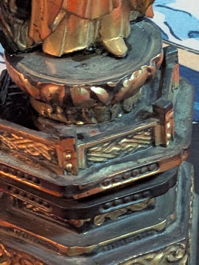 江戸時代後期頃木製仏教美術木彫阿弥陀如来高さ３４センチ立像リペア修正痕跡有当時物