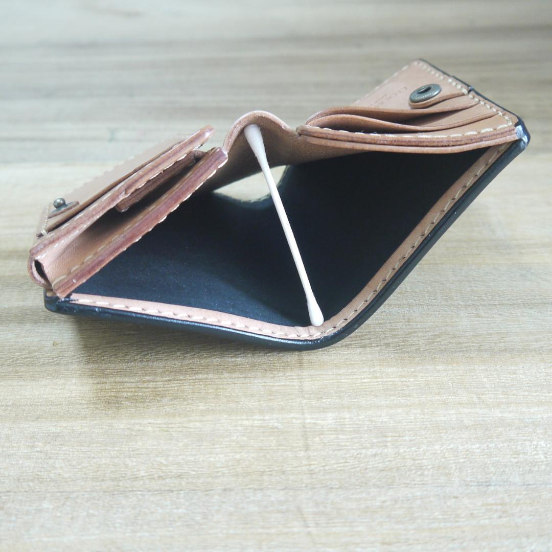 ヌメ革　栃木レザー　サドルレザー　赤タグ付き　コンパクトウォレット　グレー