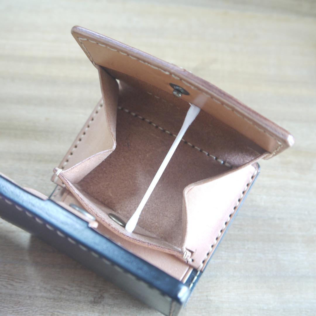 ヌメ革　栃木レザー　サドルレザー　赤タグ付き　コンパクトウォレット　グレー