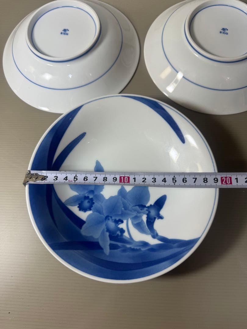 2350 香蘭社　染シンビ　深皿　3客　未使用