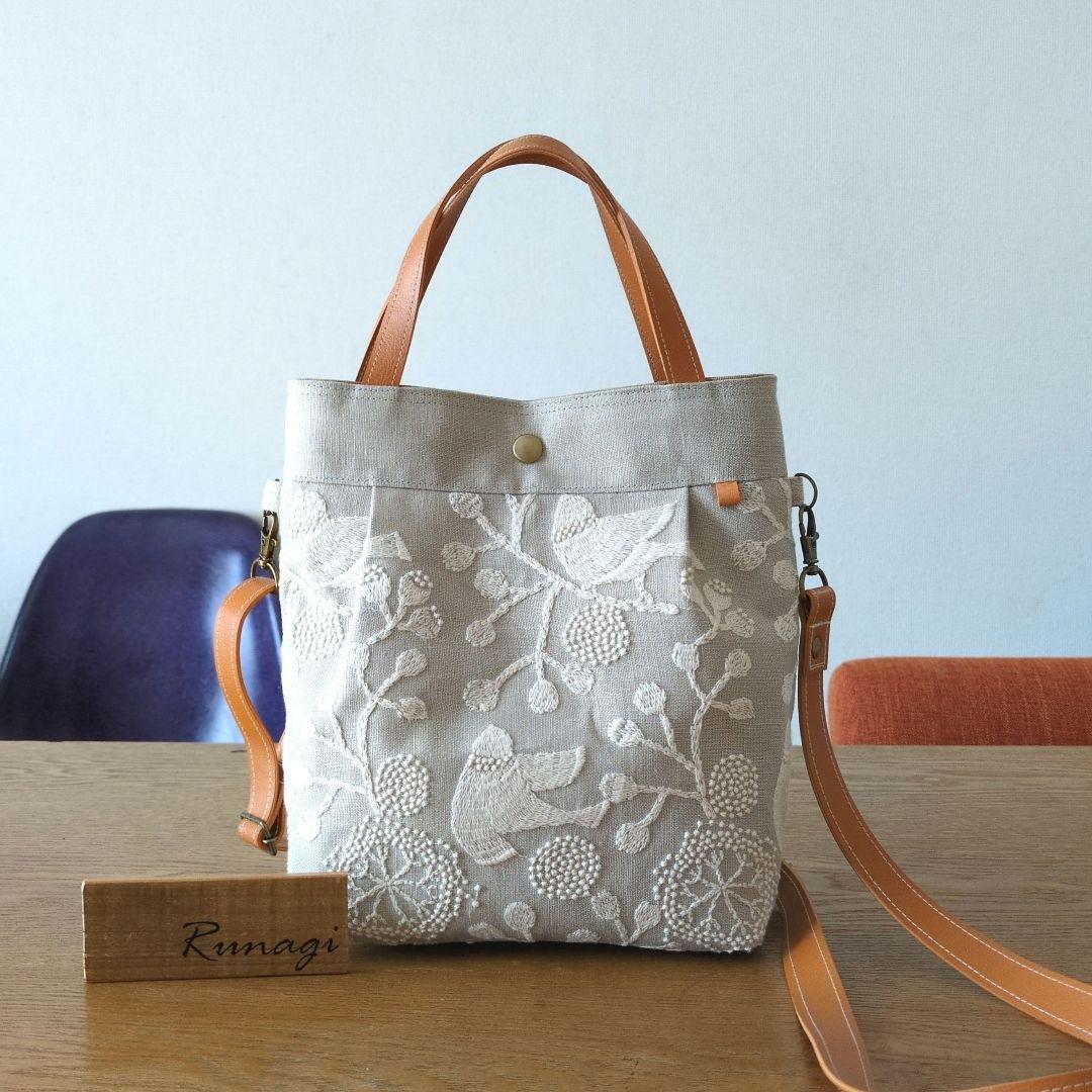 ハンドメイド 2wayバッグ＊点と線模様製作所 bird garden