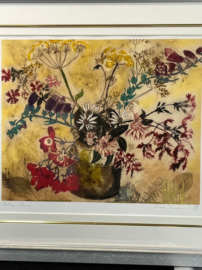 額入り水彩画壁掛け Autumn Flowers ジェニーデヴェラー 1274