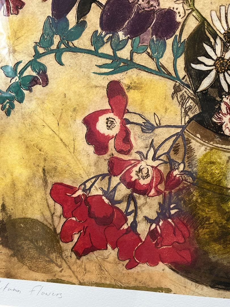 額入り水彩画壁掛け Autumn Flowers ジェニーデヴェラー 1274