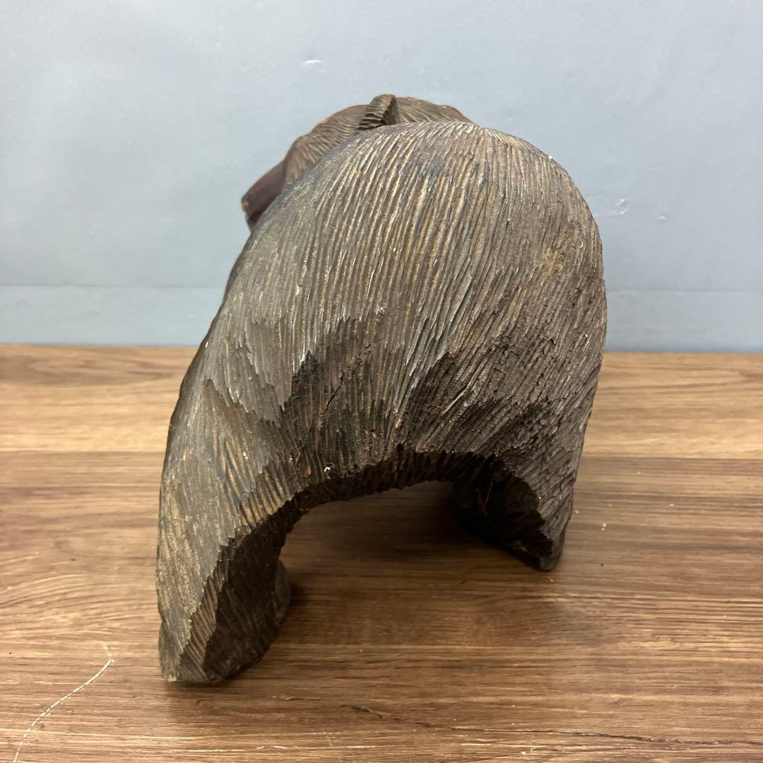 E-4 ③木彫りの熊 鮭背負い 置物 北海道 民芸品 アンティーク 木彫り 熊