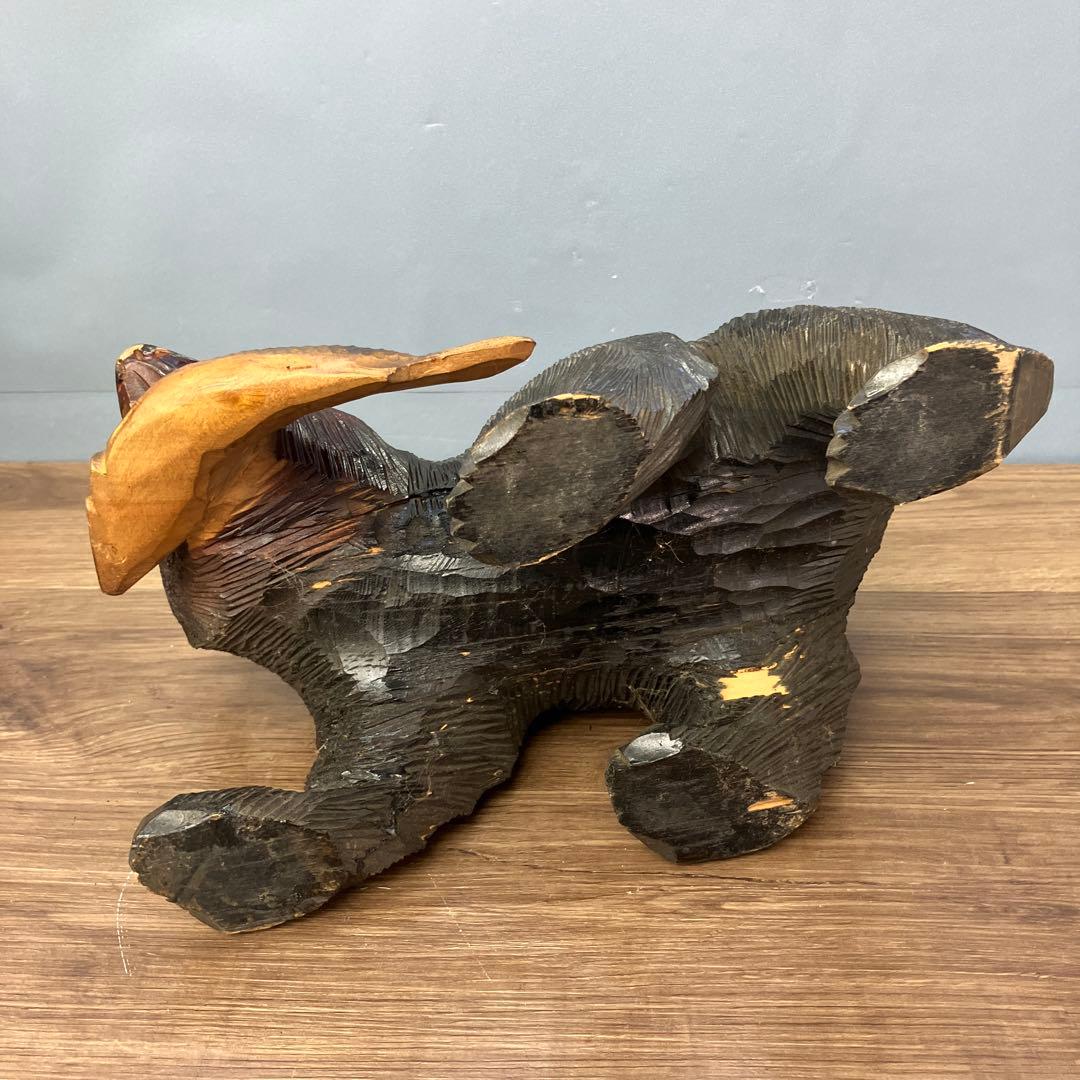 E-4 ③木彫りの熊 鮭背負い 置物 北海道 民芸品 アンティーク 木彫り 熊