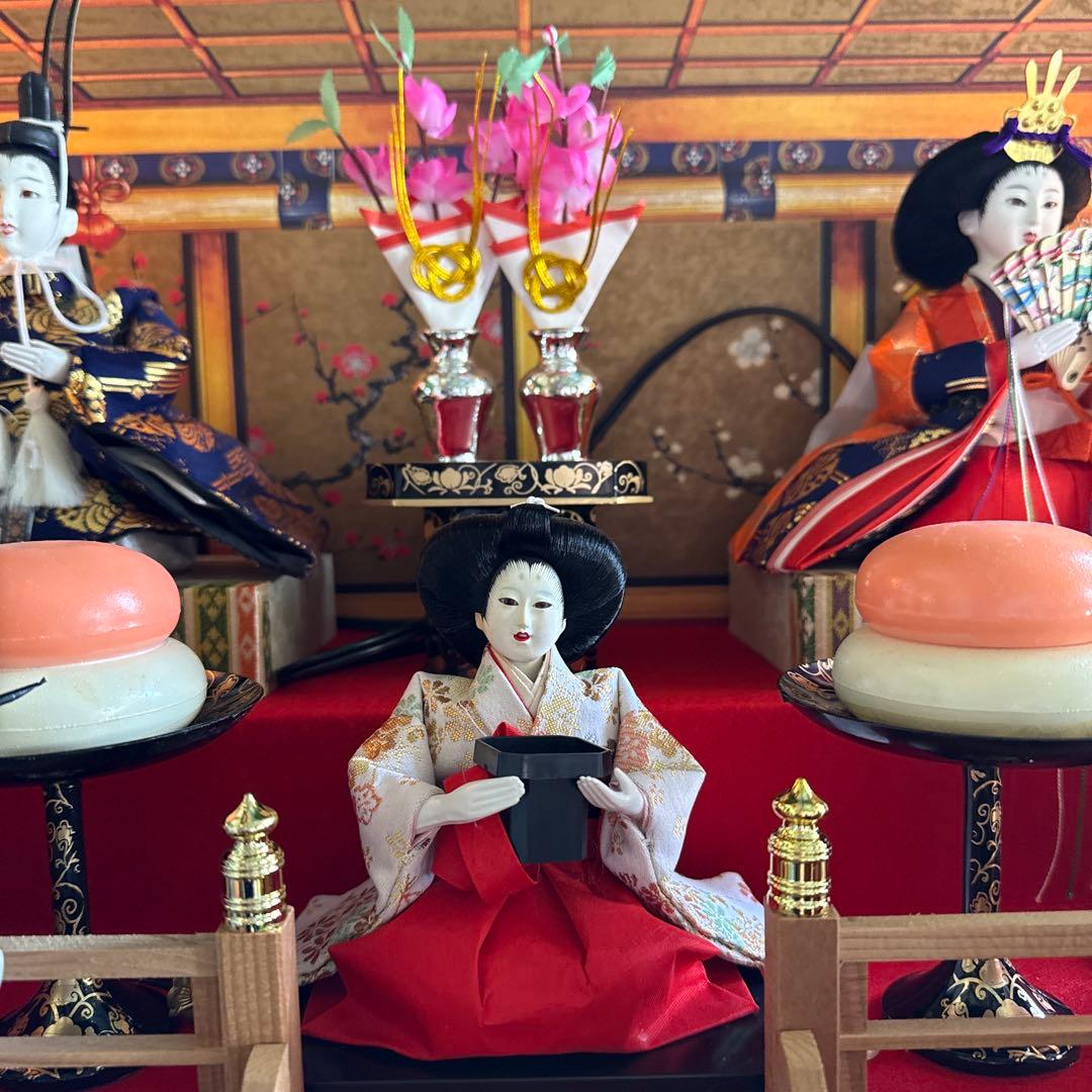 ＆【A0181】 特選 菊水作 古雛人形飾 御七人飾り オルゴール/灯り付